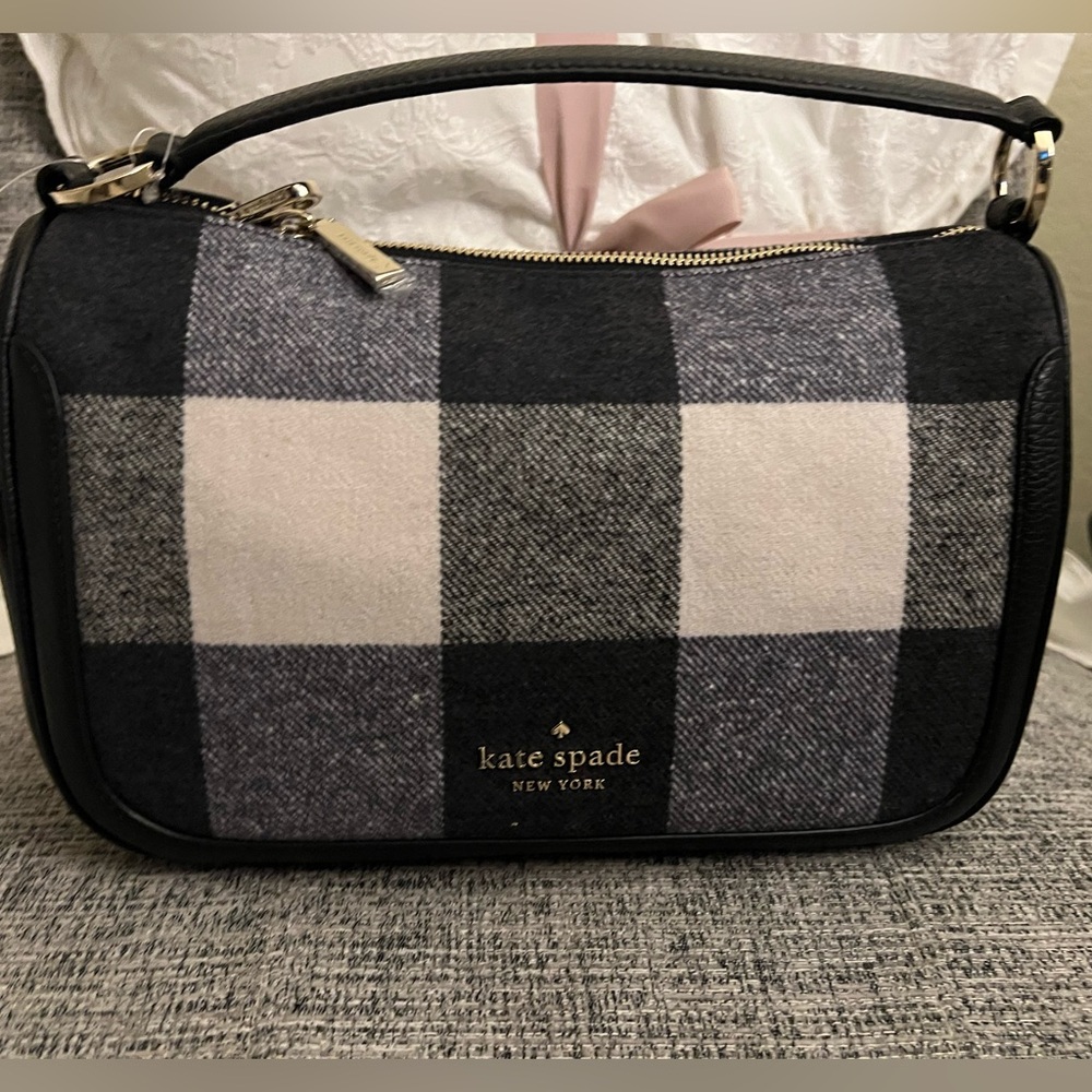 Kate Spade Black and Cream Checkered Shoulder Bag